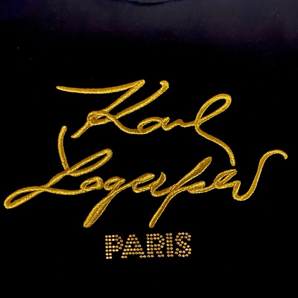 Karl Lagerfeld Paris Gold Embroidery on Black TShirt Women’s Unisex size XL - Picture 8 of 9